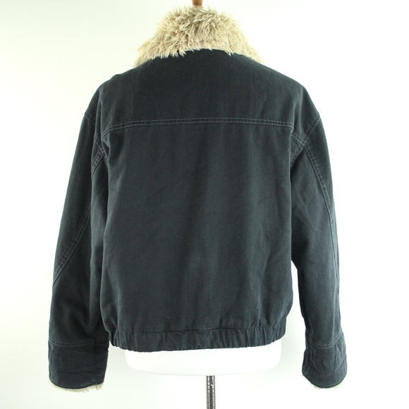 Free People Owen Black Sherpa Trim Asymmetrical Snap Front Bomber Jacket S - Picture 5 of 10